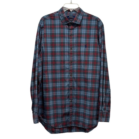 Polo Ralph Lauren EUC Plaid Button Down Men's XL Blue Red Classic Fit Stretch - Picture 3 of 11